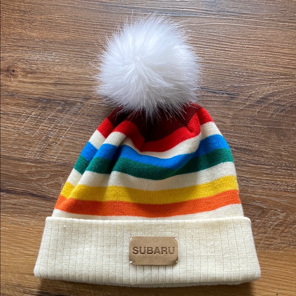 Subaru Striped Pom Pom Beanie